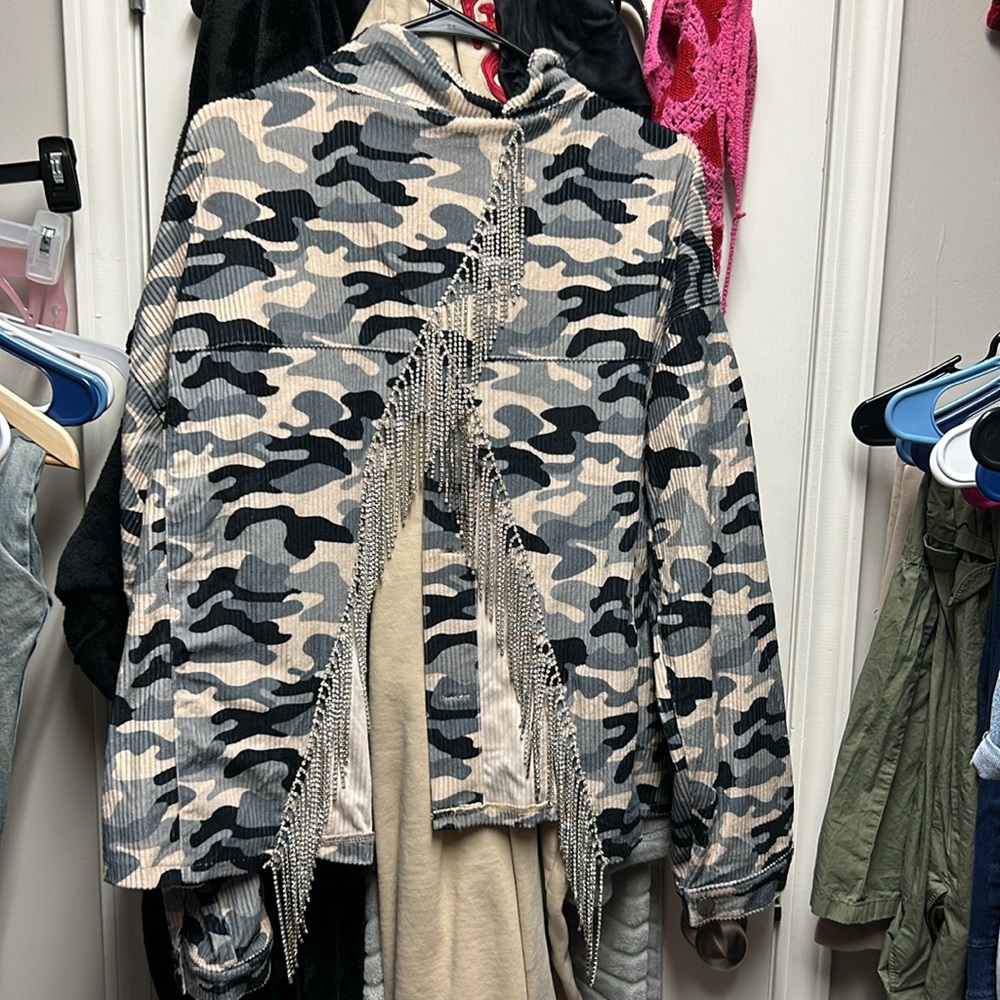 Bedazzled crop camp jacket